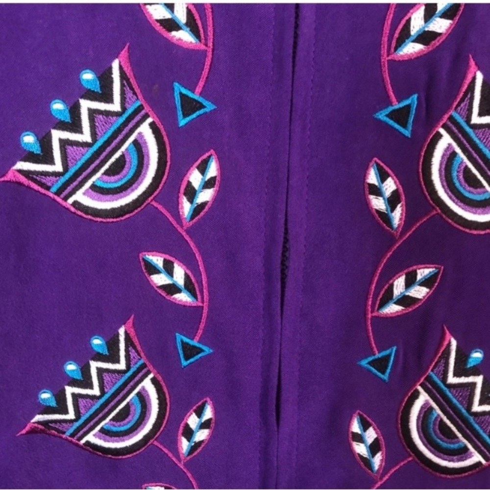 Vintage Bob Mackie Purple Embroidered Suede Wearable Art Shacket Jacket X-Small - Picture 5 of 15